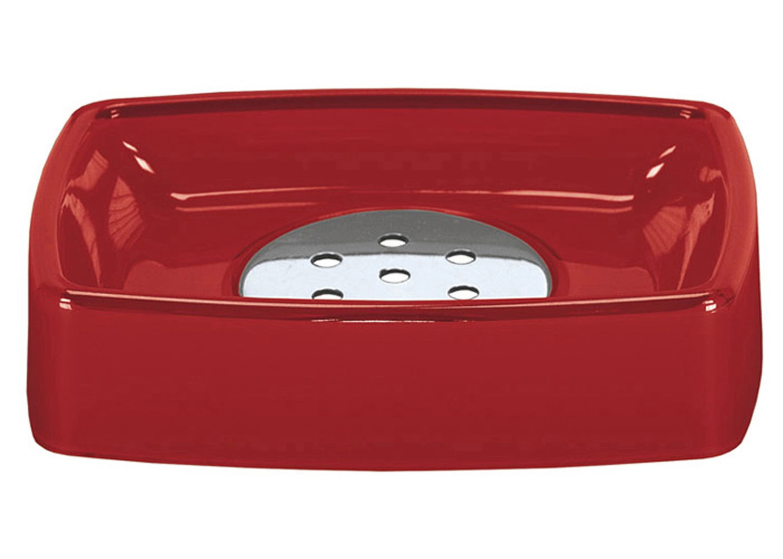 Rote Seifenschale von Kleine Wolke mit herausnehmbarer Metallablage, rechteckig und modern designt.